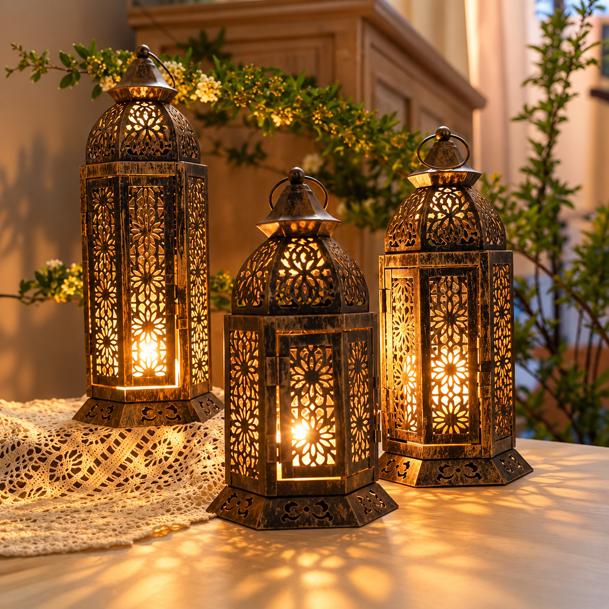 Moroccan lykta i retrodesign – dekorativ metalllykta för ljus, uteplats, vardagsrum och matbord