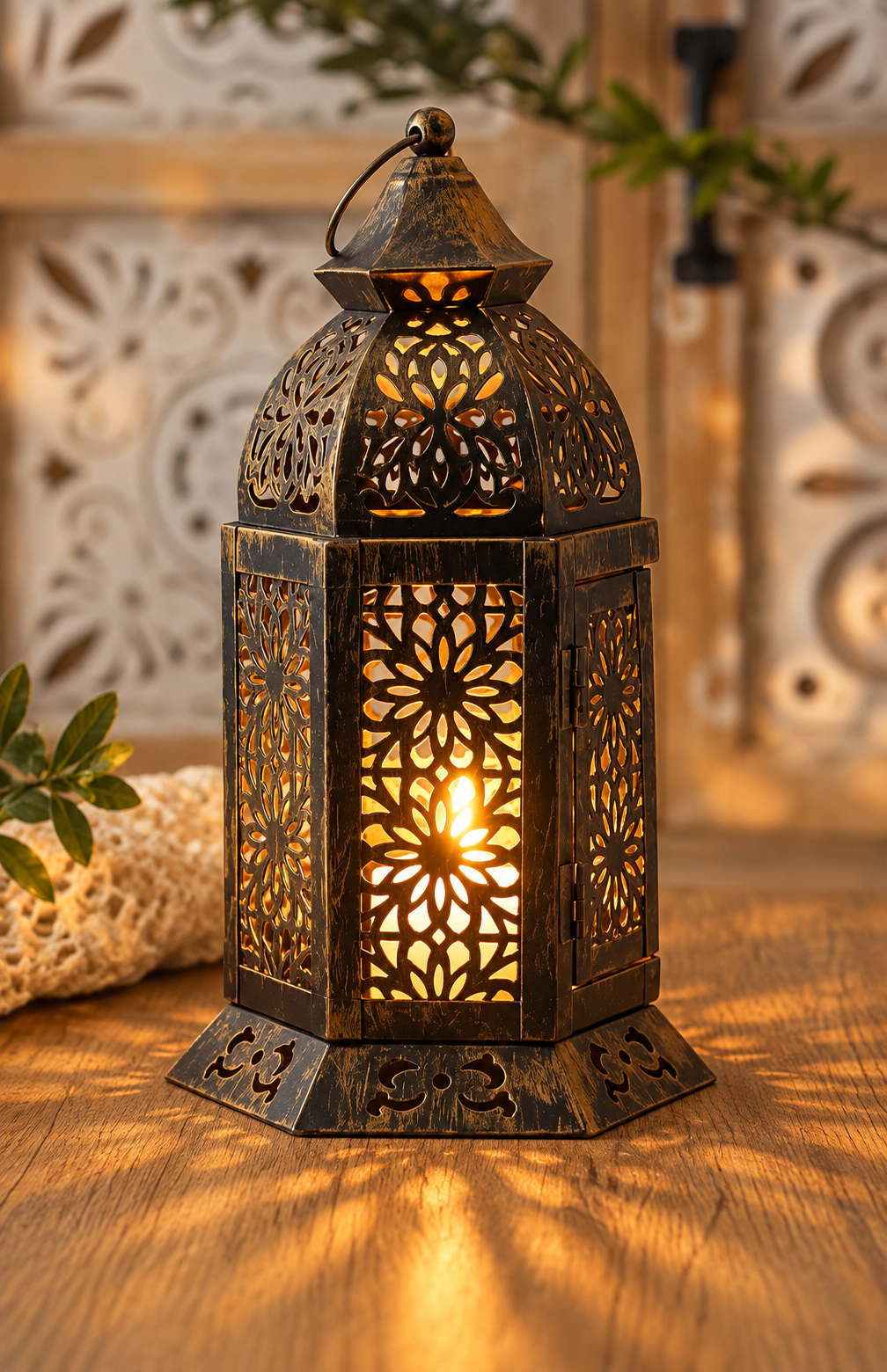 Moroccan lykta i retrodesign – dekorativ metalllykta för ljus, uteplats, vardagsrum och matbord