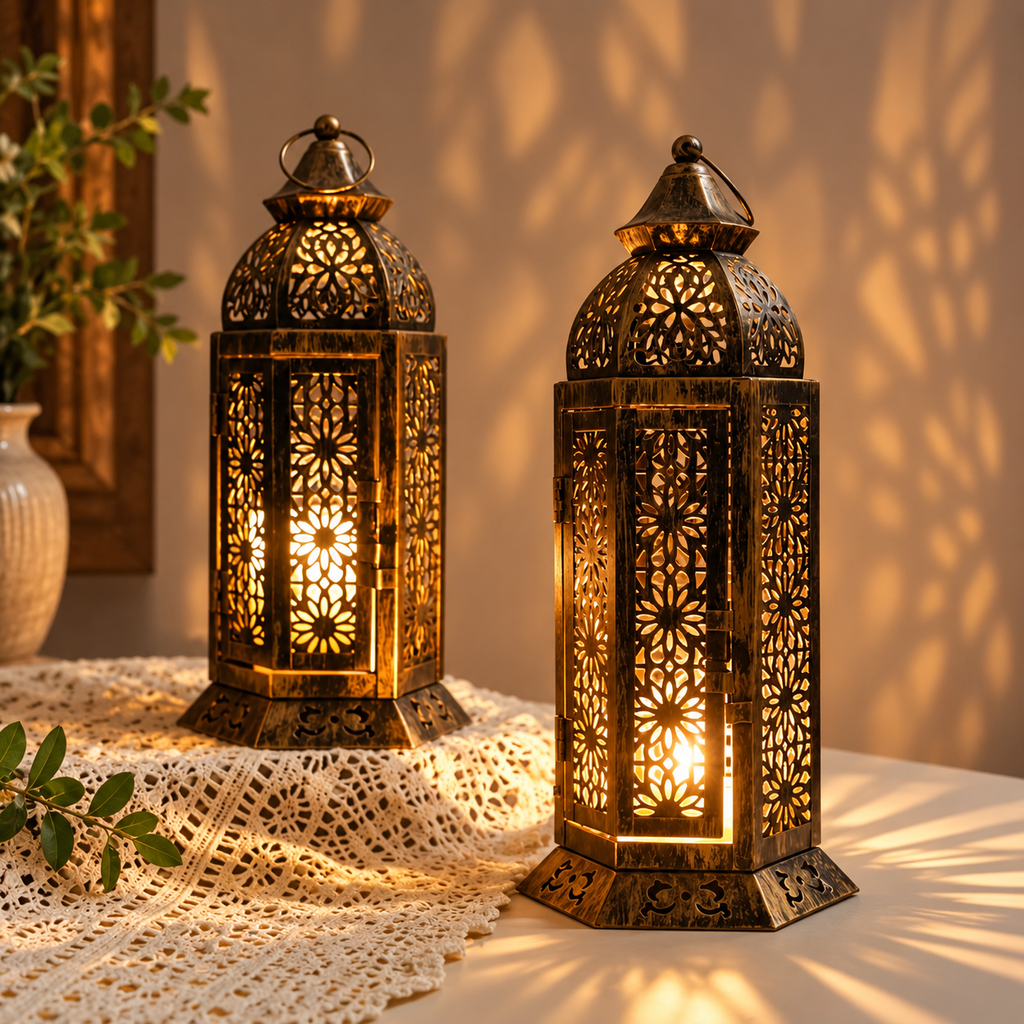 Moroccan lykta i retrodesign – dekorativ metalllykta för ljus, uteplats, vardagsrum och matbord