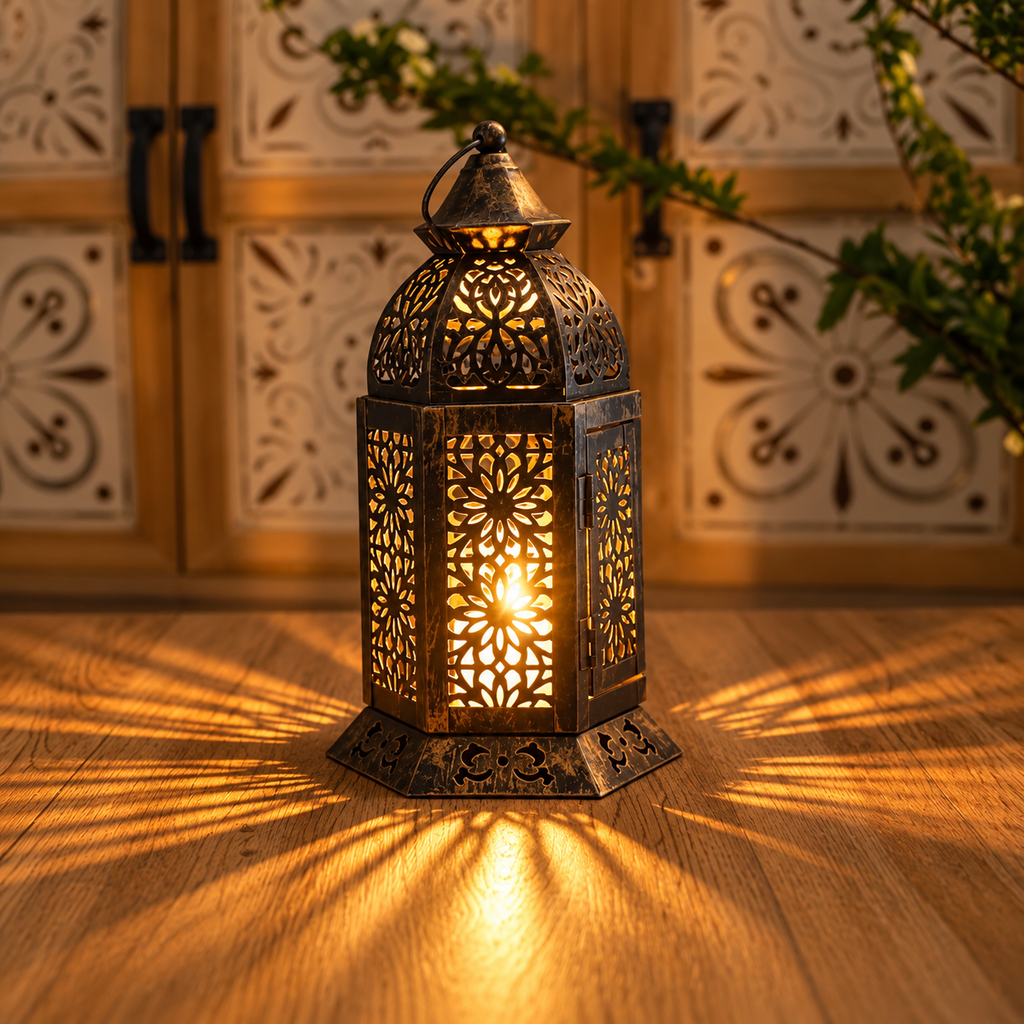 Moroccan lykta i retrodesign – dekorativ metalllykta för ljus, uteplats, vardagsrum och matbord