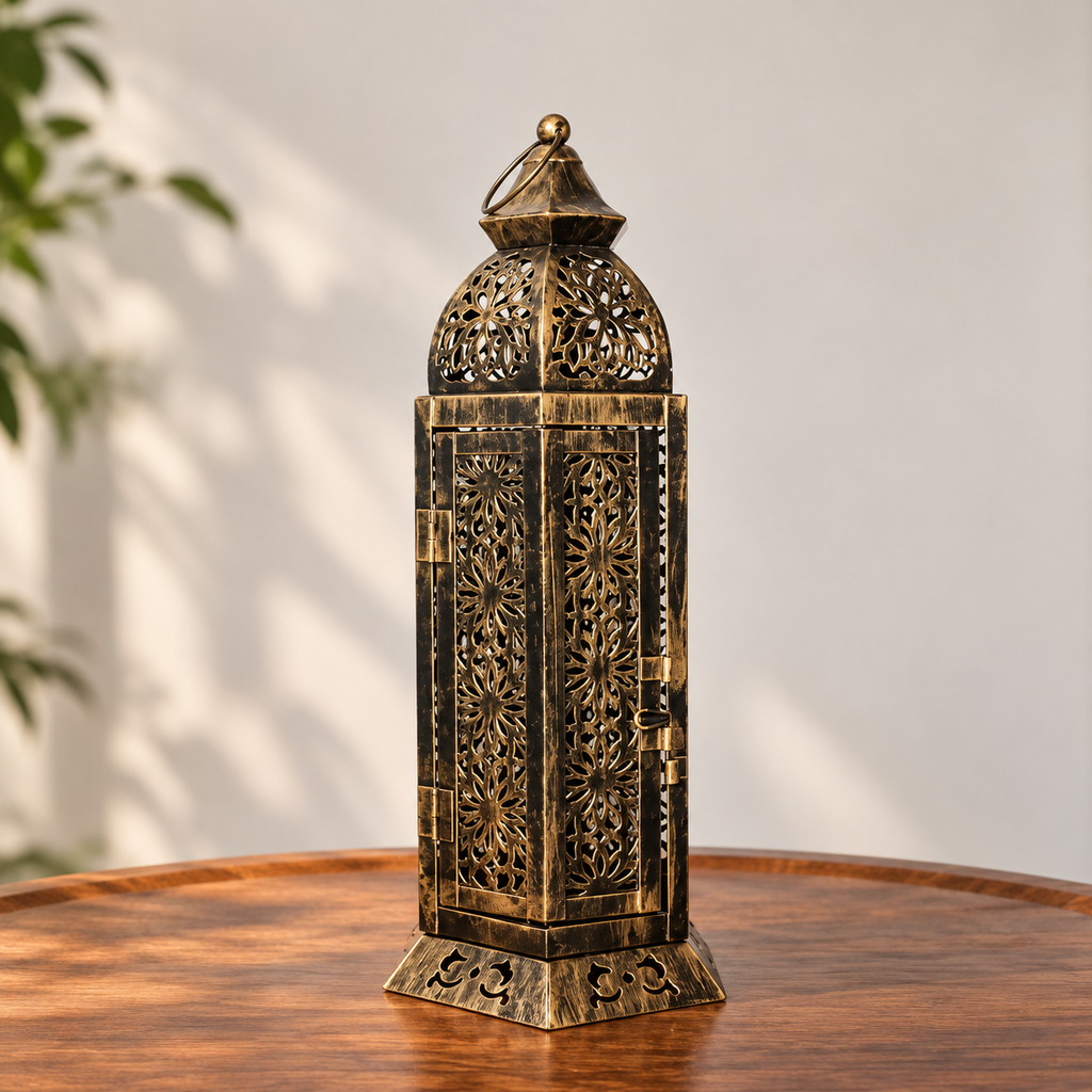 Moroccan lykta i retrodesign – dekorativ metalllykta för ljus, uteplats, vardagsrum och matbord