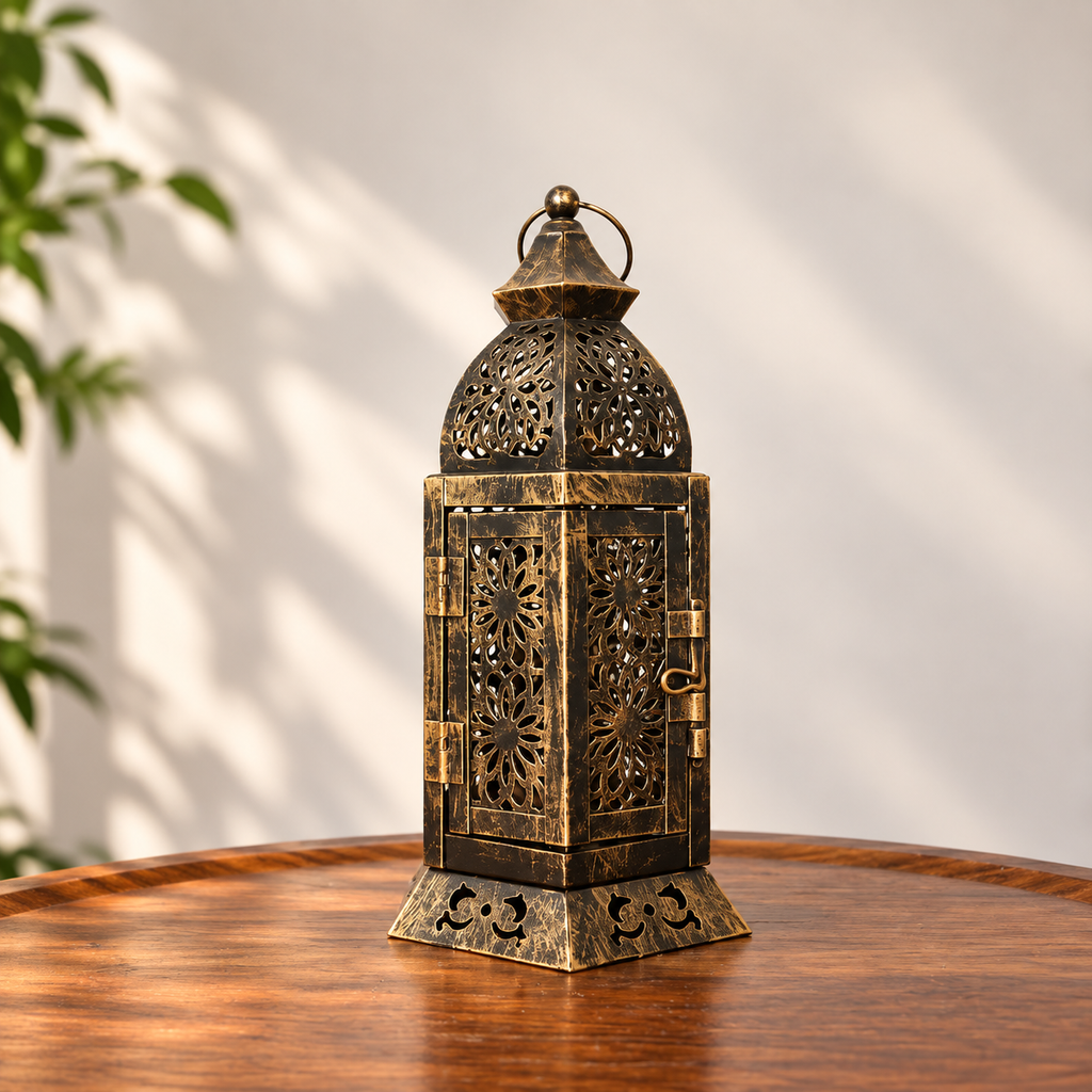 Moroccan lykta i retrodesign – dekorativ metalllykta för ljus, uteplats, vardagsrum och matbord