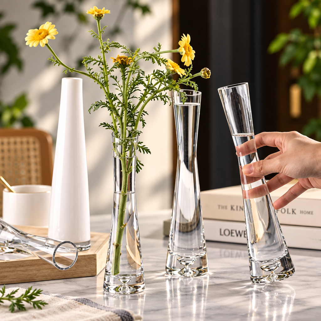 Elegant glasvas – modern dekorationsvas för blommor, kvistar och hydroponiska växter