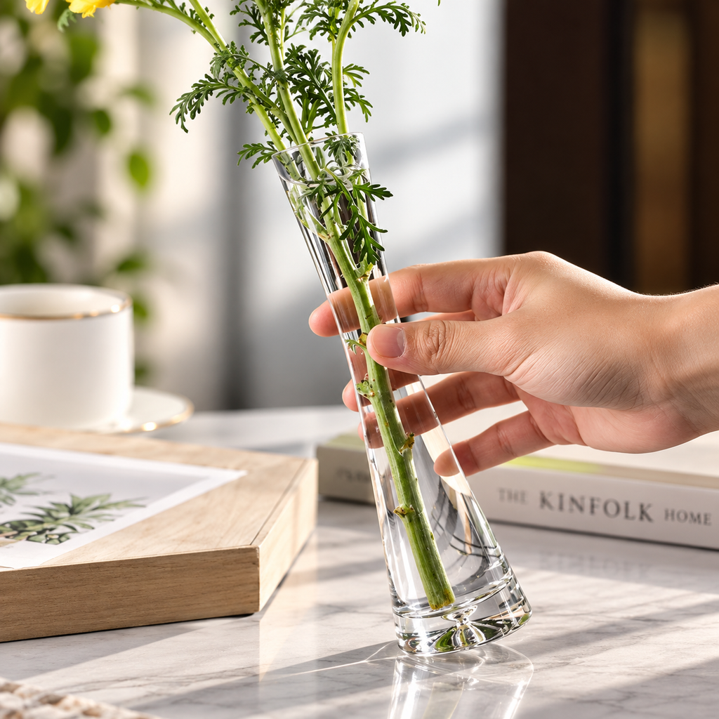 Elegant glasvas – modern dekorationsvas för blommor, kvistar och hydroponiska växter