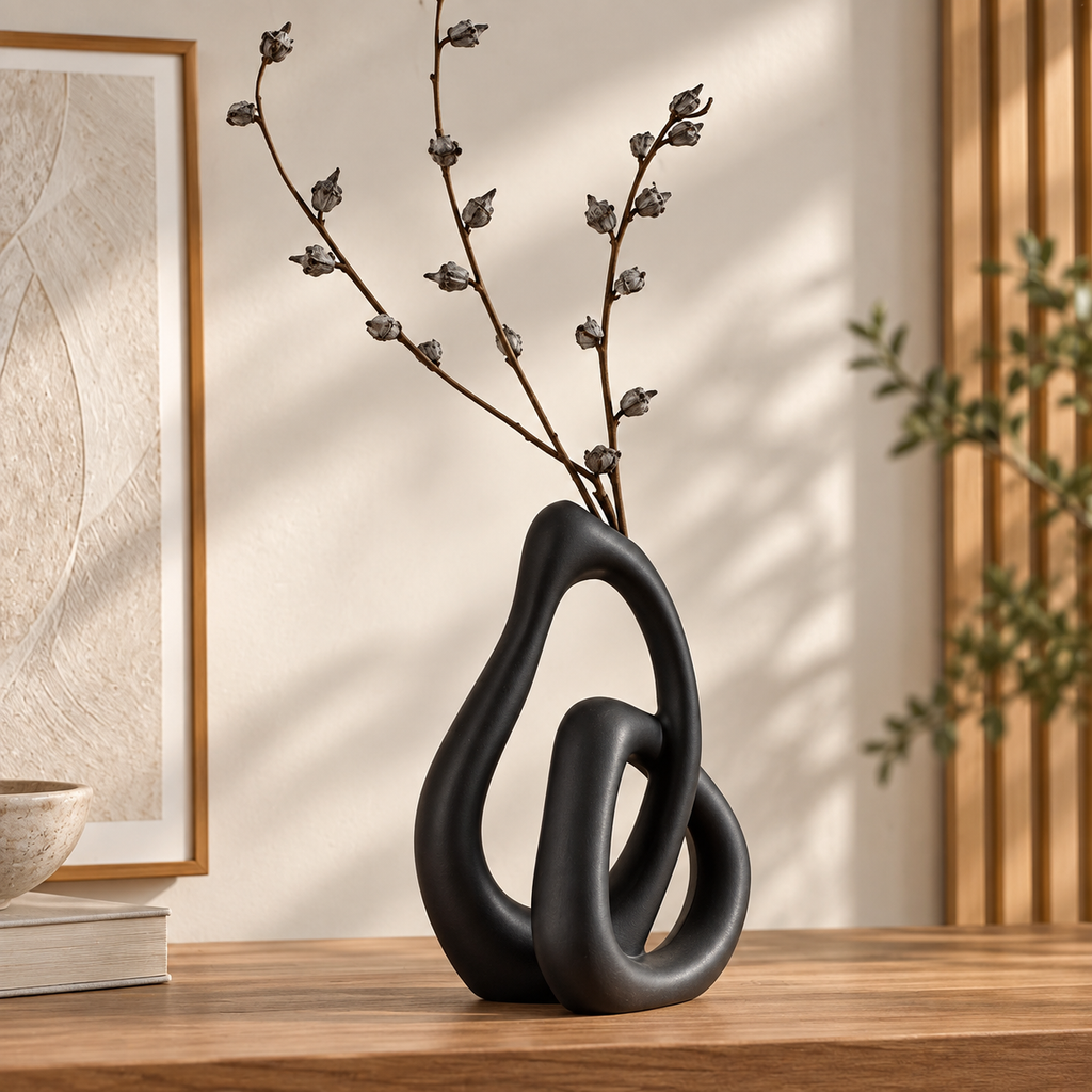 Abstrakt keramisk vas i nordisk design – dekorativ vas för pampasgräs, torkade blommor och modern heminredning