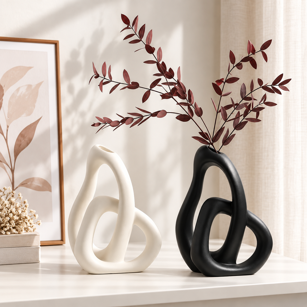 Abstrakt keramisk vas i nordisk design – dekorativ vas för pampasgräs, torkade blommor och modern heminredning