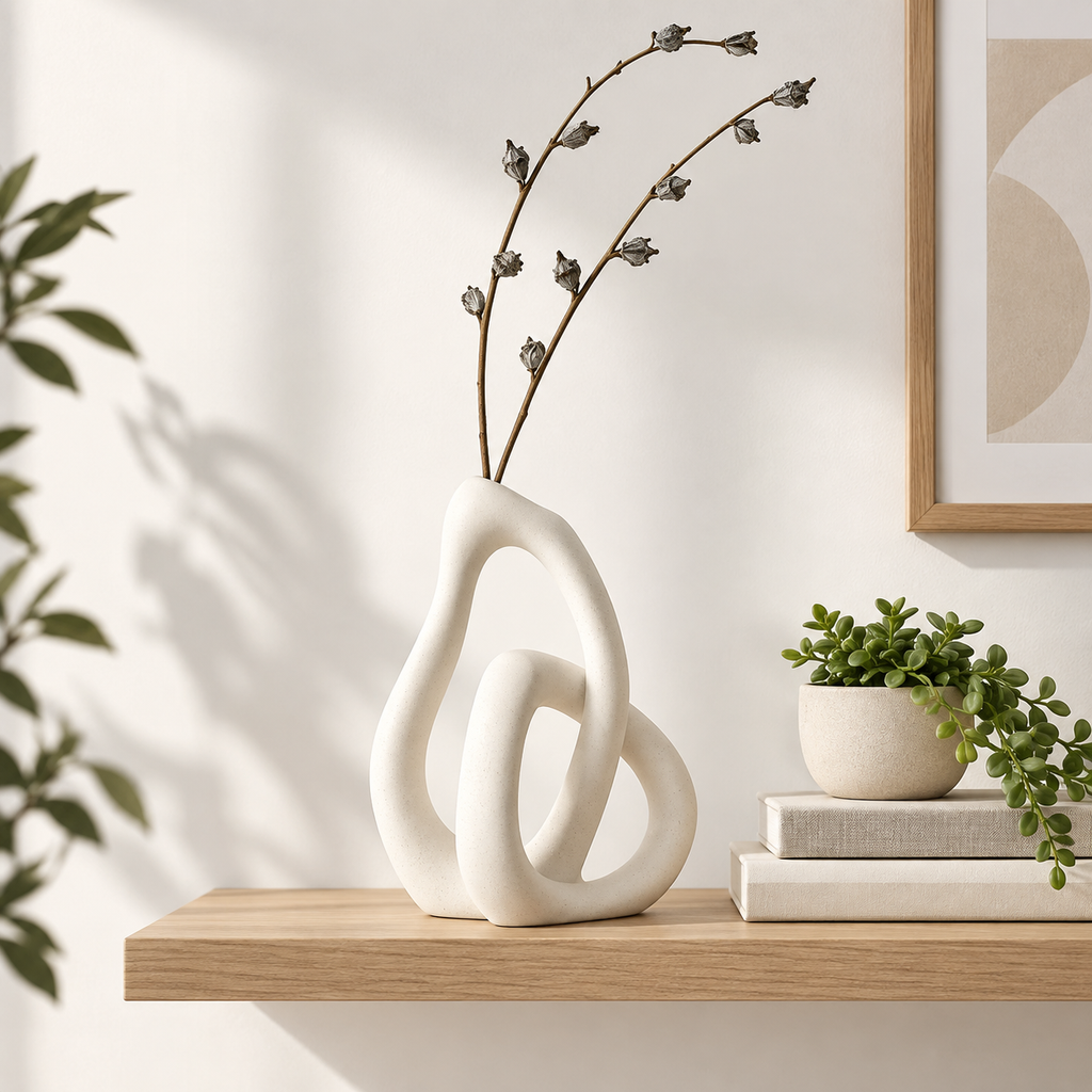 Abstrakt keramisk vas i nordisk design – dekorativ vas för pampasgräs, torkade blommor och modern heminredning
