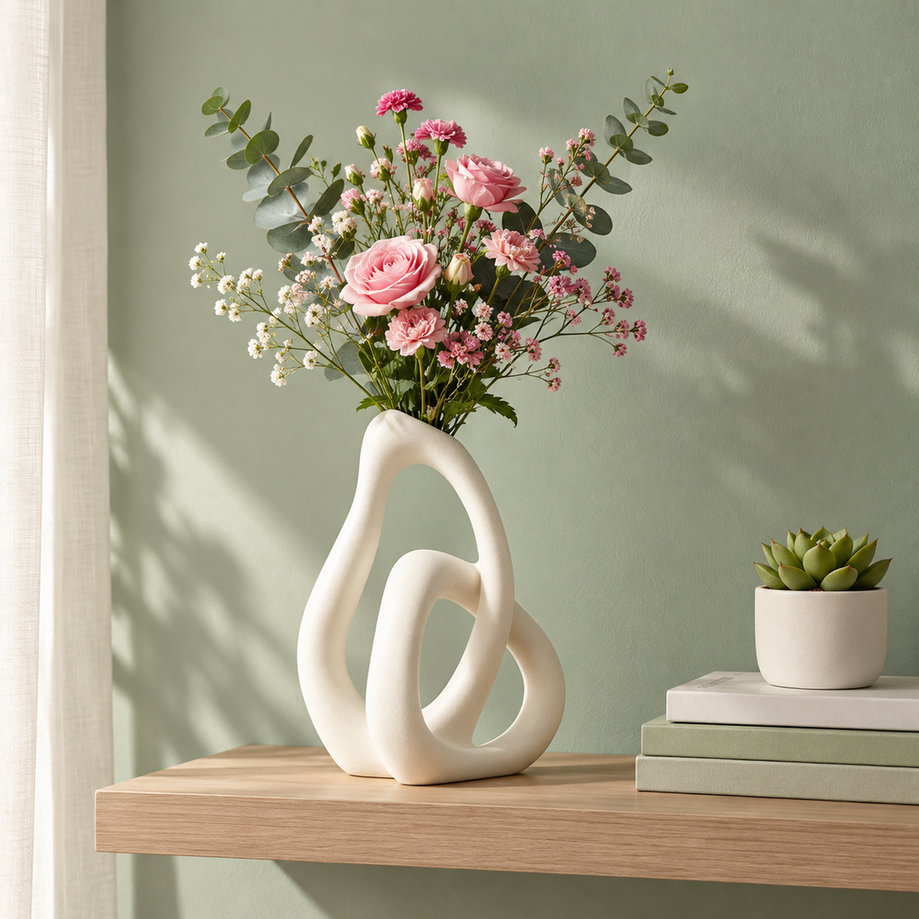 Abstrakt keramisk vas i nordisk design – dekorativ vas för pampasgräs, torkade blommor och modern heminredning