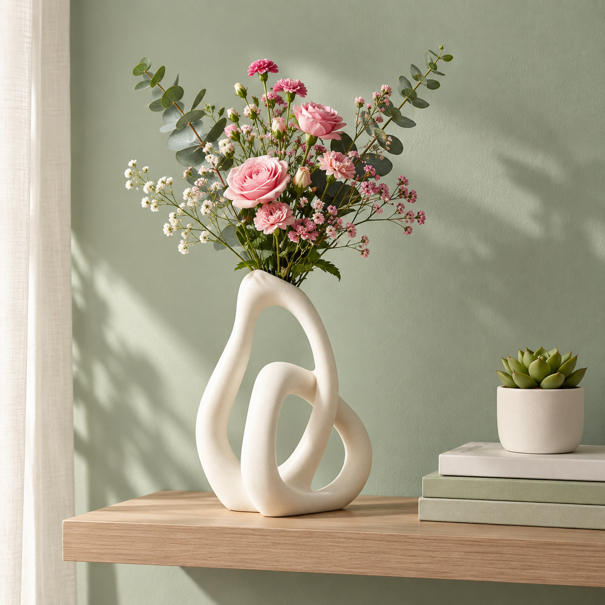 Abstrakt keramisk vas i nordisk design – dekorativ vas för pampasgräs, torkade blommor och modern heminredning