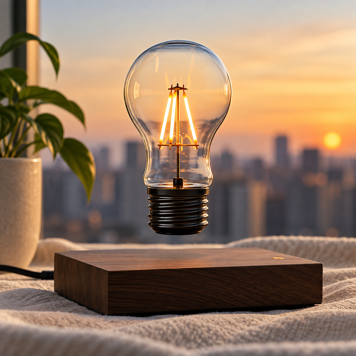 Magnetisk svävande LED-lampa i trä – kreativ bordslampa med flytande glödlampa och touchkontroll