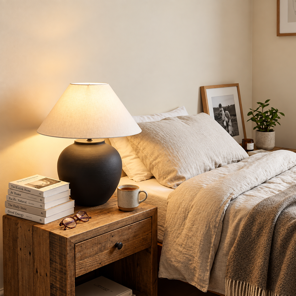 Wabi-Sabi keramisk bordslampa i matt svart