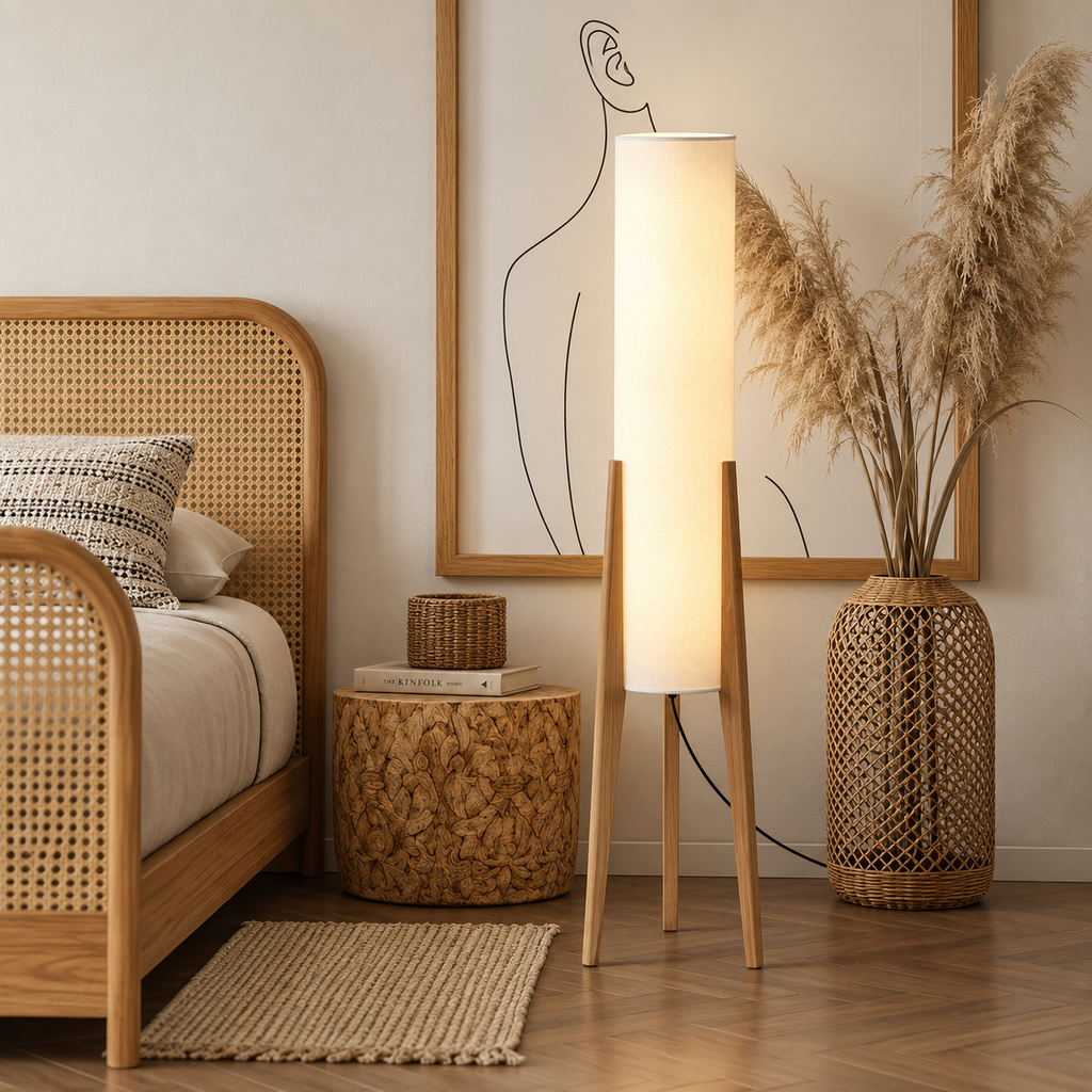 Trägolvlampa i ljus träton