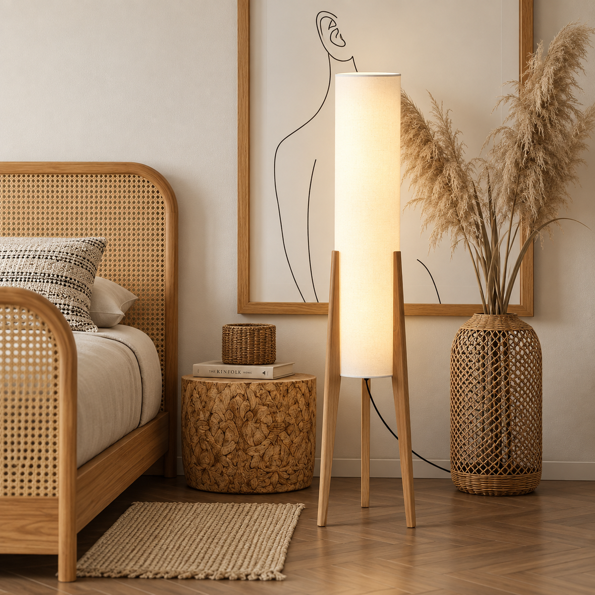 Trägolvlampa i ljus träton
