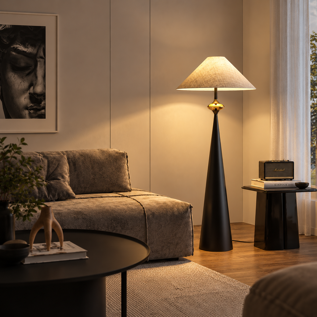 Golvlampa med tygskärm i japansk stil – bild 5