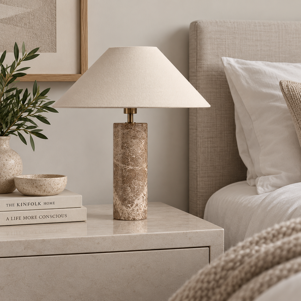 Bordslampa med marmorfot och tygskärm – bild 7