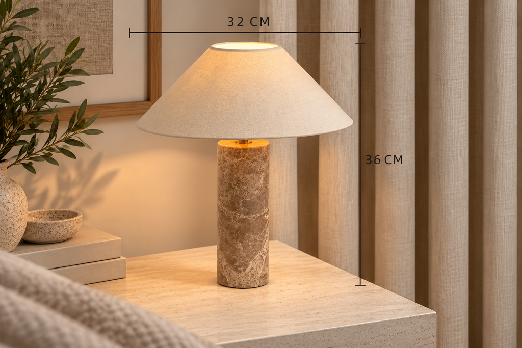 Bordslampa med marmorfot och tygskärm – bild 8