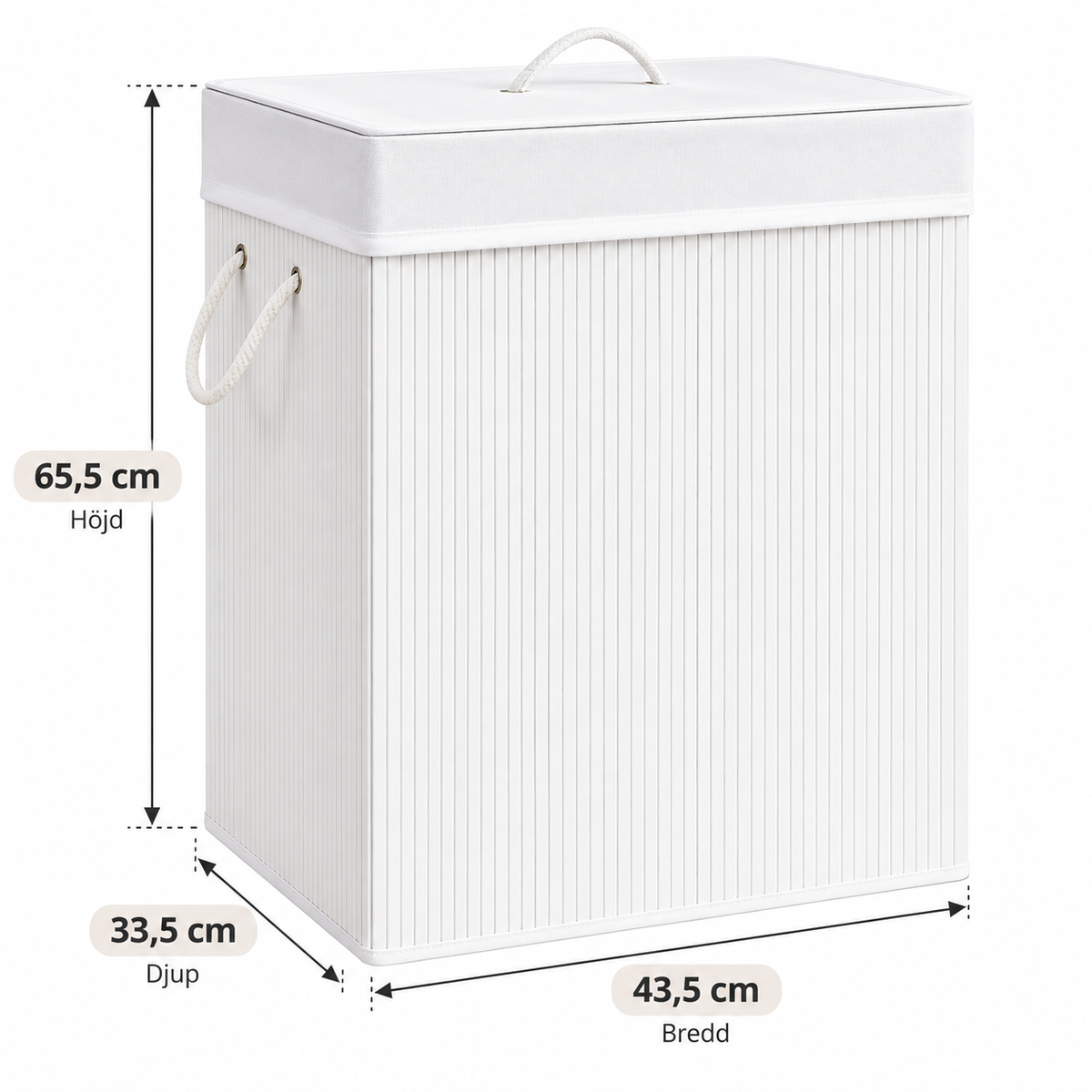 Tvättkorg i vit bambu, 83 L – bild 9