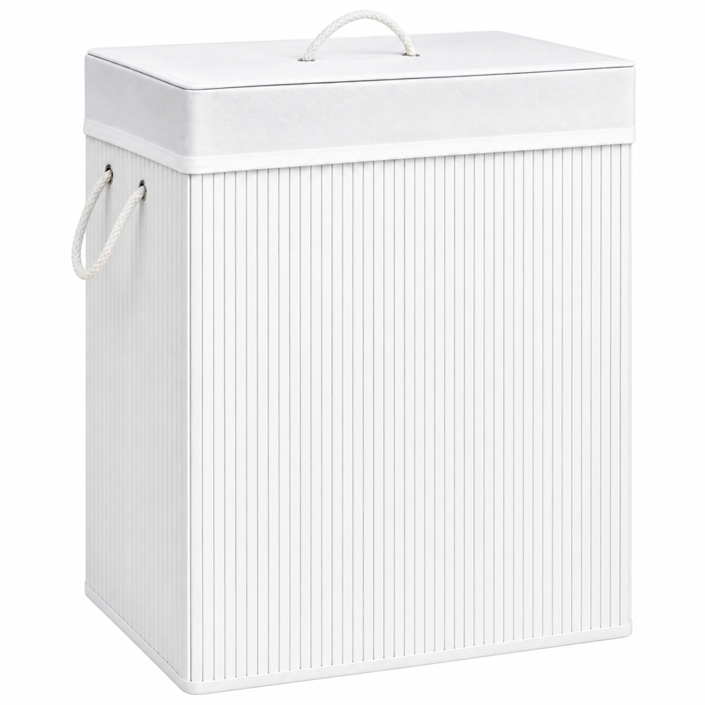 Tvättkorg i vit bambu, 83 L – bild 8