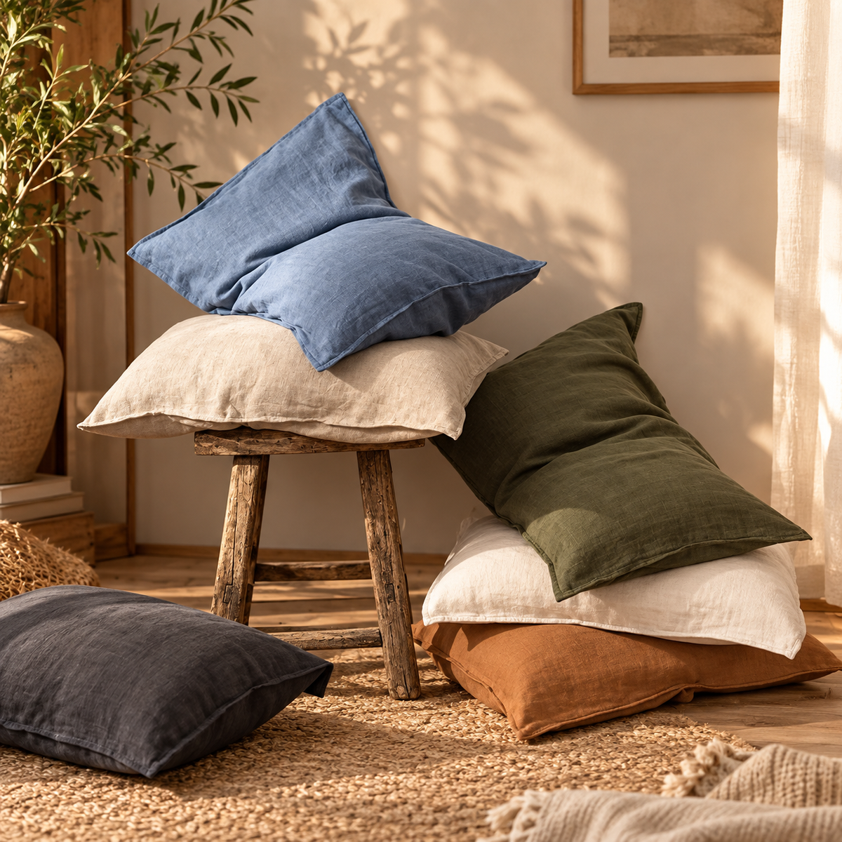 2-pack kuddfodral i 100 % linne – mjuka och eleganta örngott för säng, soffa och fåtölj