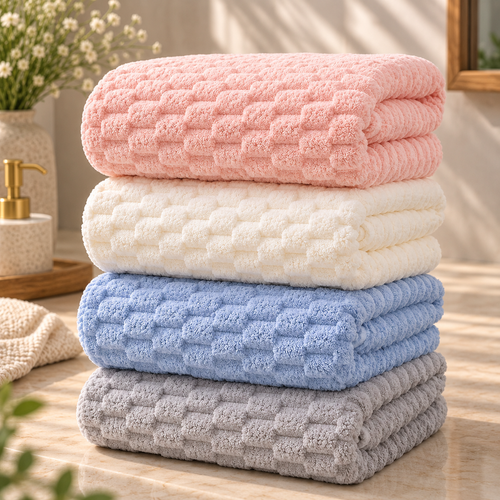 Badhanddukar i korallfleece 4-pack