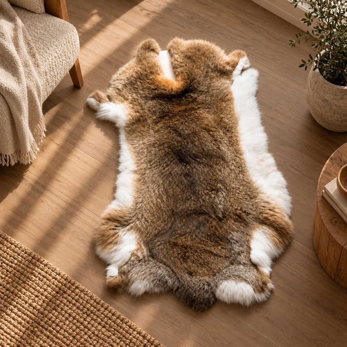 Äkta kaninskinn med mjuk päls – naturligt kaninskinn för DIY, hantverk, inredning och sömnad