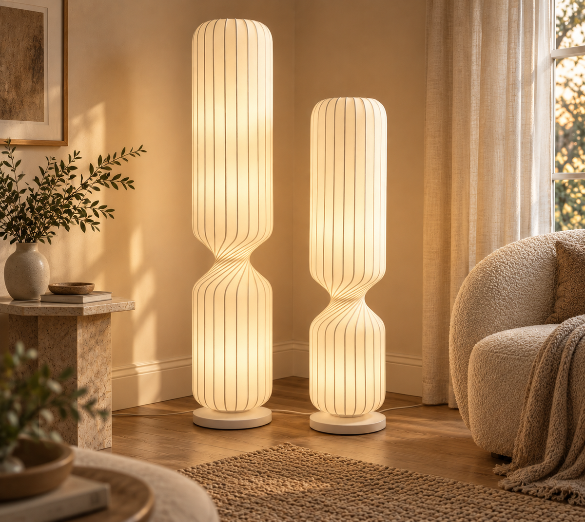 Japansk golvlampa i vardagsrum