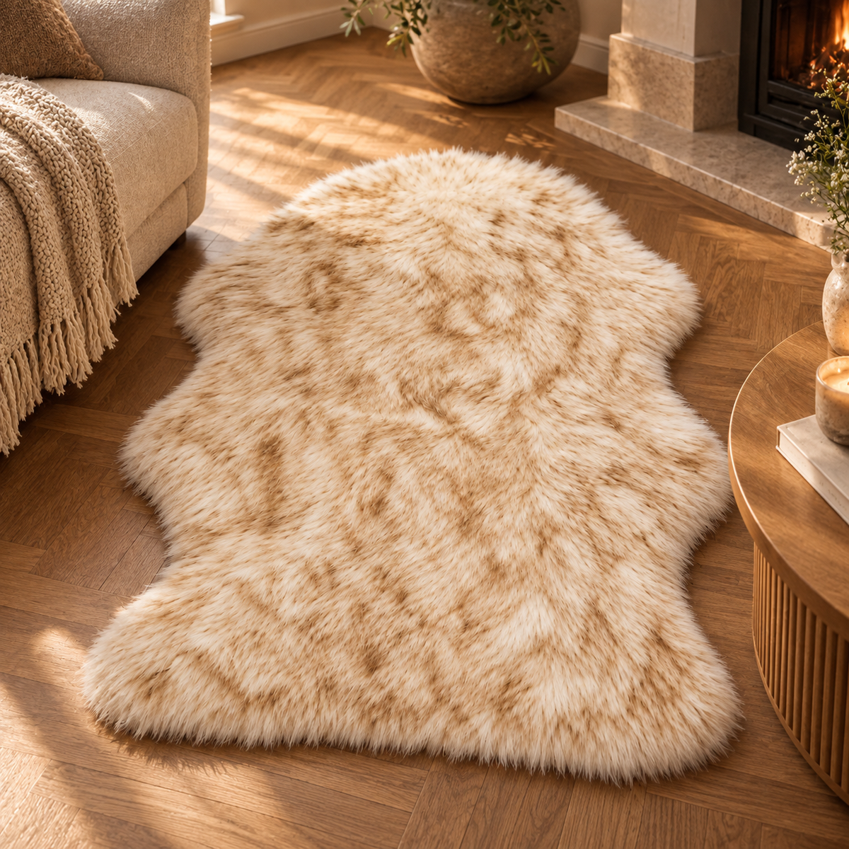 Fuskpälsmatta i fårskinnsdesign i beige