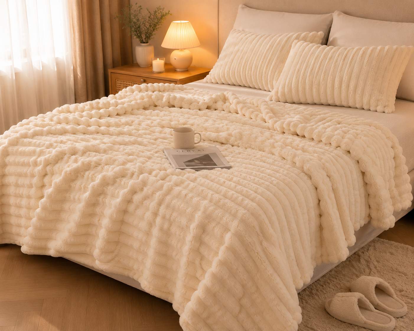 Mjuk fleecefilt i plysch – fluffig vinterfilt, randig soffpläd, mysfilt &amp; sängfilt 100 × 150 cm