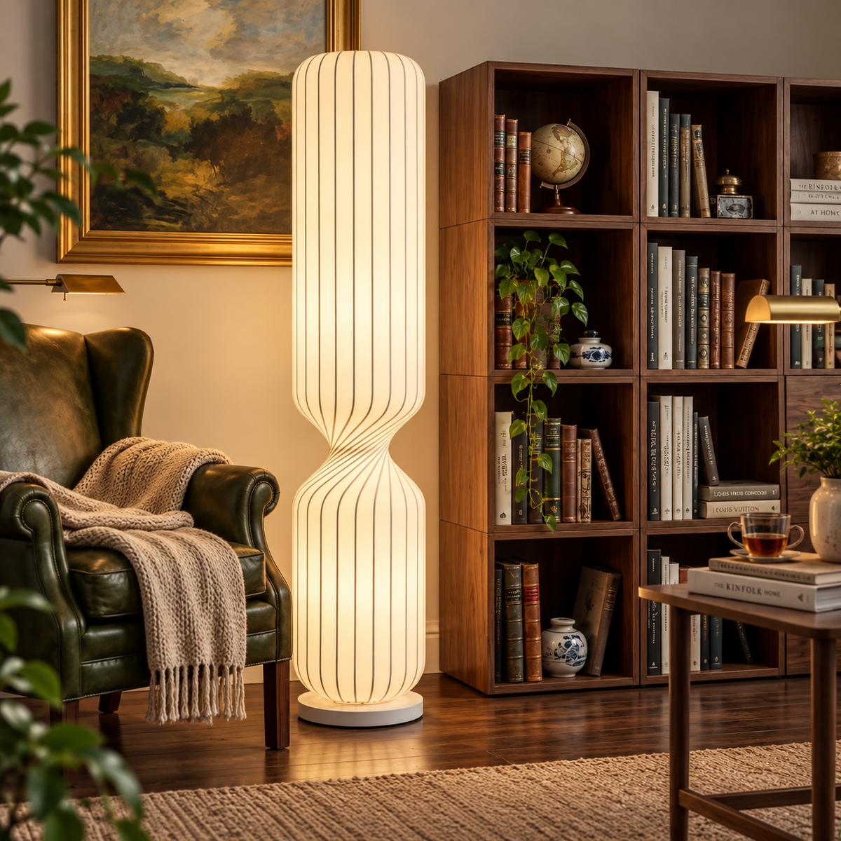 Wabi Sabi golvlampa i japansk stil – elegant LED-lampa med textilskärm för sovrum, vardagsrum och kontor