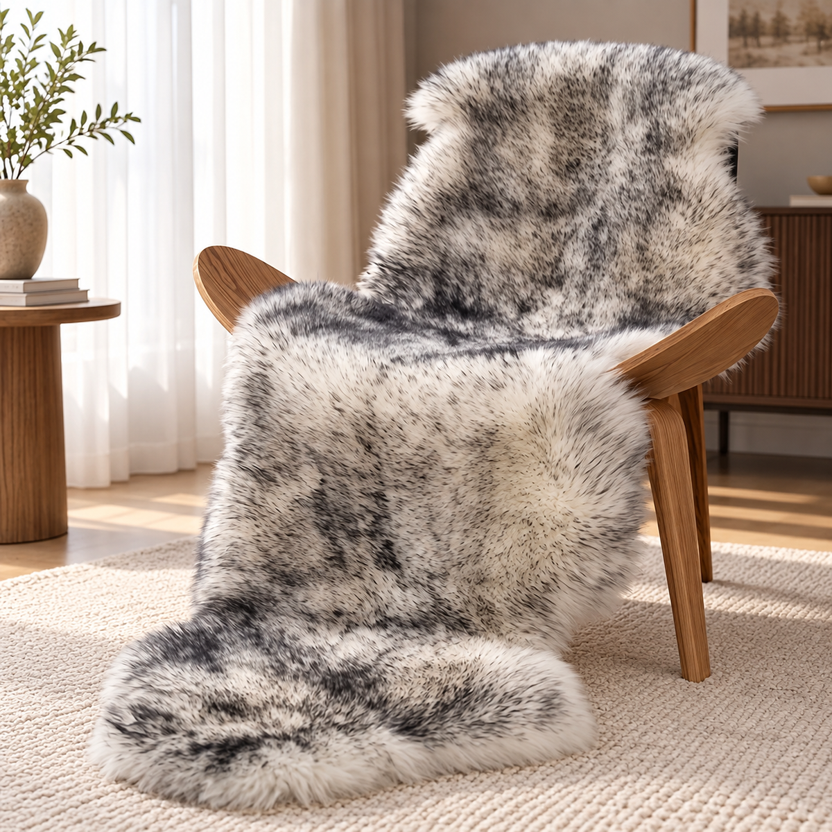Lyxig pälsmatta i fårskinnsdesign – mjuk, fluffig och halksäker matta för vardagsrum, sovrum och hem