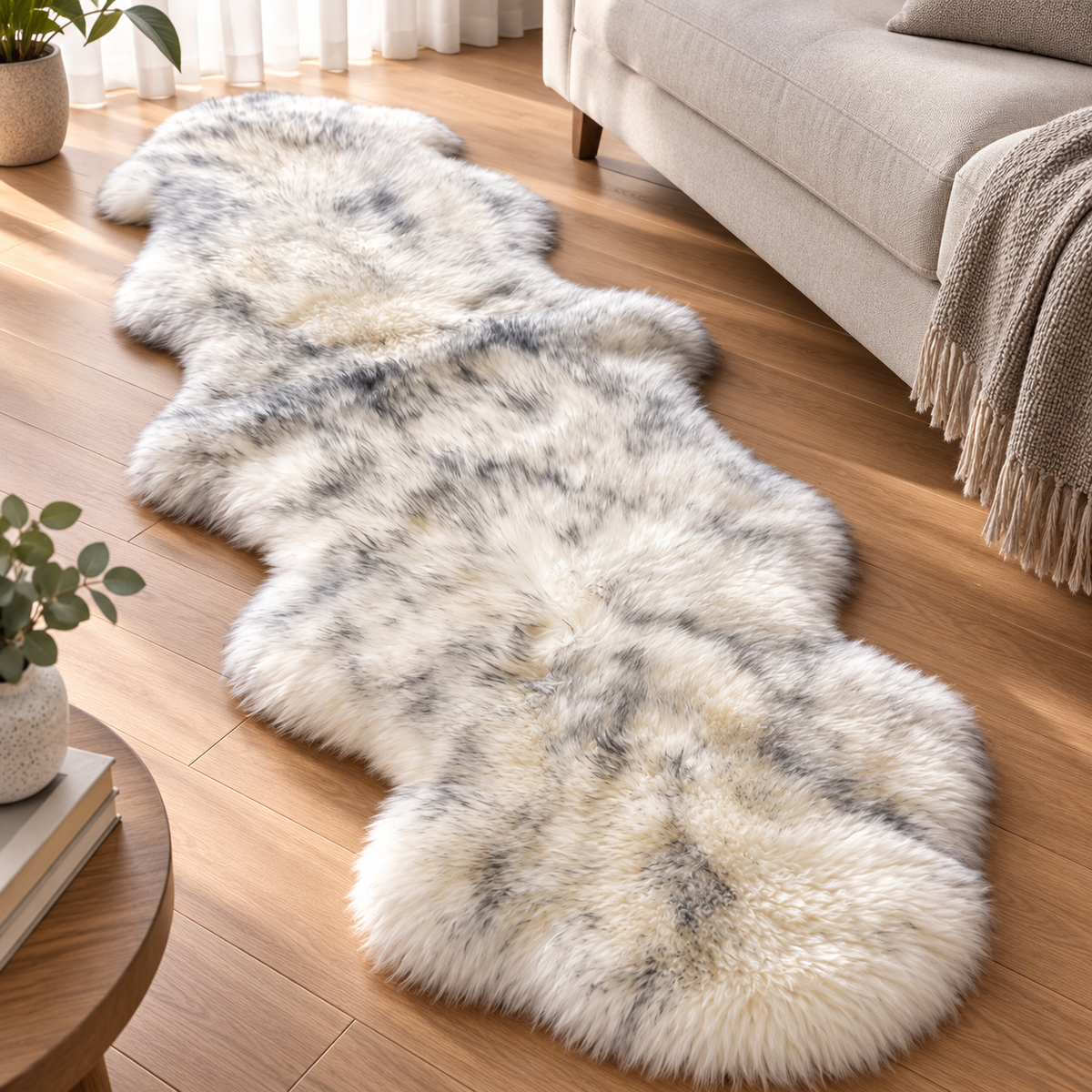 Lyxig pälsmatta i fårskinnsdesign – mjuk, fluffig och halksäker matta för vardagsrum, sovrum och hem