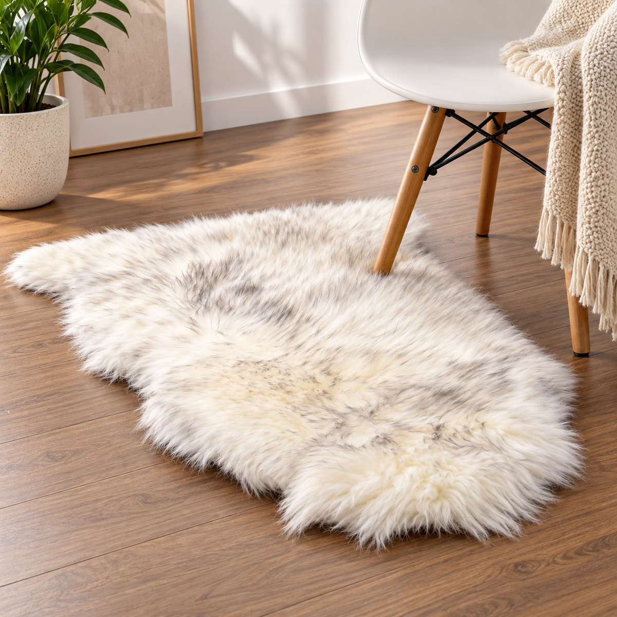 Lyxig pälsmatta i fårskinnsdesign – mjuk, fluffig och halksäker matta för vardagsrum, sovrum och hem