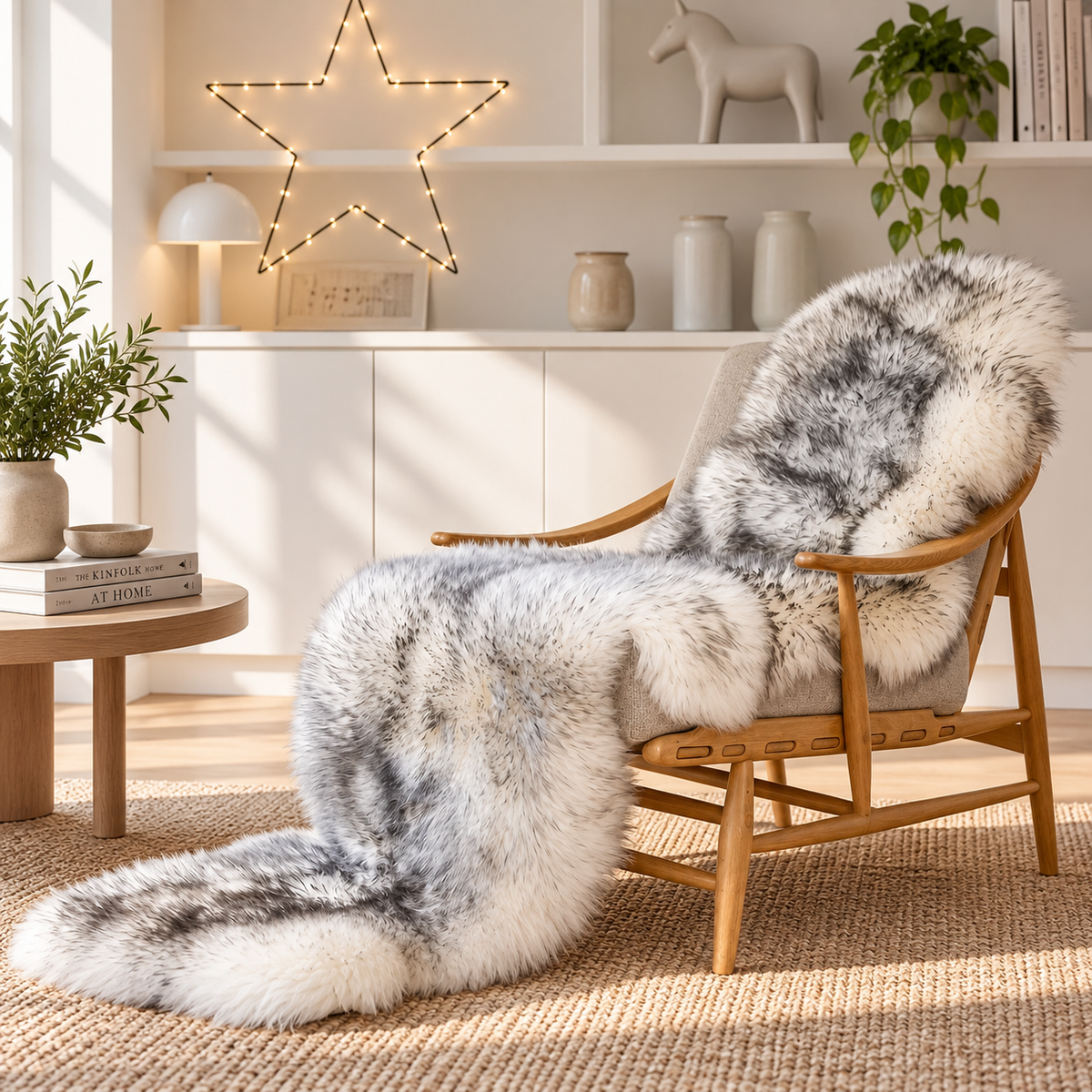 Lyxig pälsmatta i fårskinnsdesign – mjuk, fluffig och halksäker matta för vardagsrum, sovrum och hem