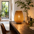 Rattan bordslampa med LED – bohemisk och dekorativ sänglampa med varmt ljus för sovrum, skrivbord och hem
