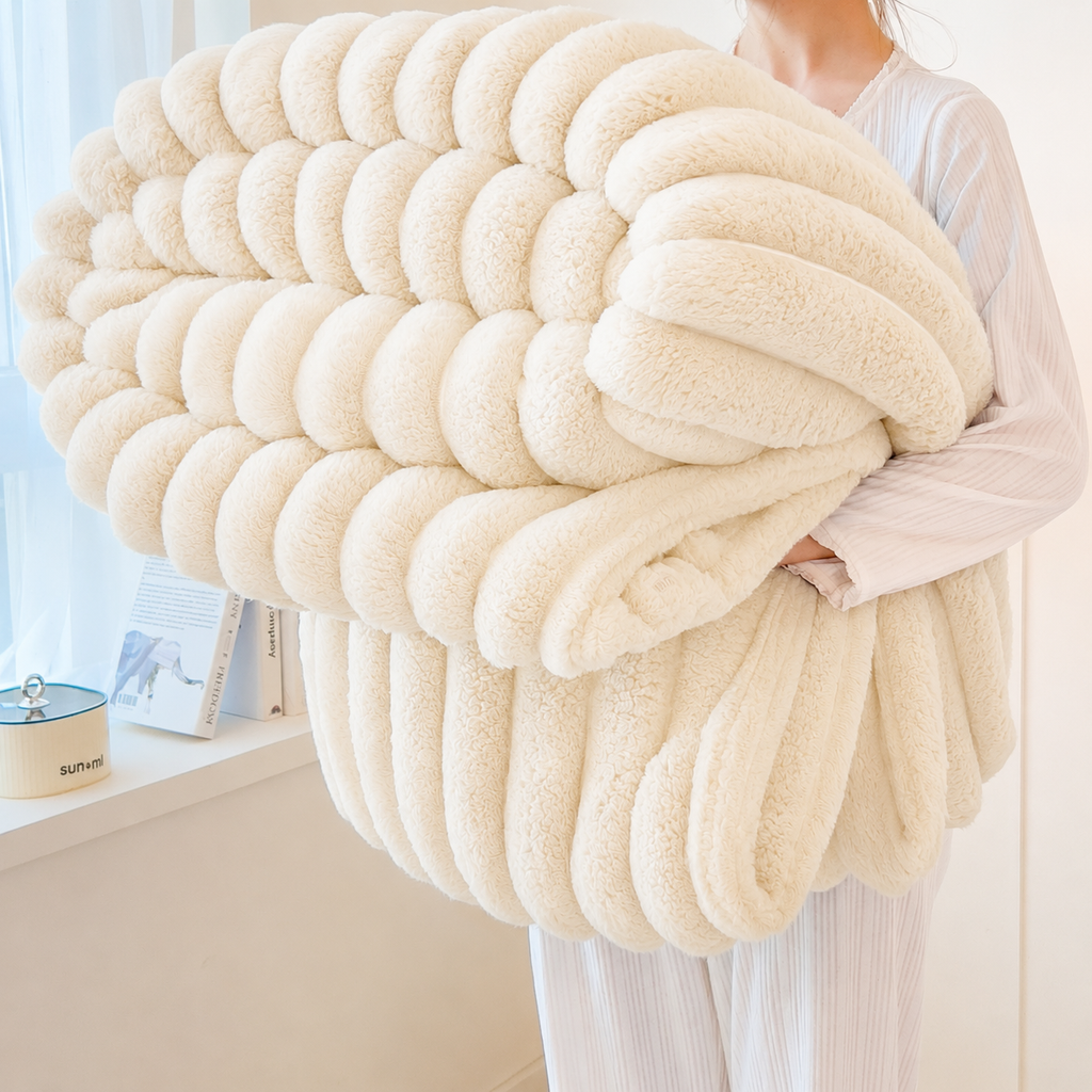 Mjuk fleecefilt i plysch – fluffig vinterfilt, randig soffpläd, mysfilt &amp; sängfilt 100 × 150 cm