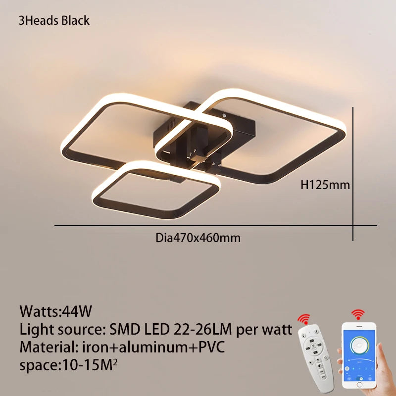 Modern LED Takkrona Svart/Vit – Dimbar 3-6 Huvud