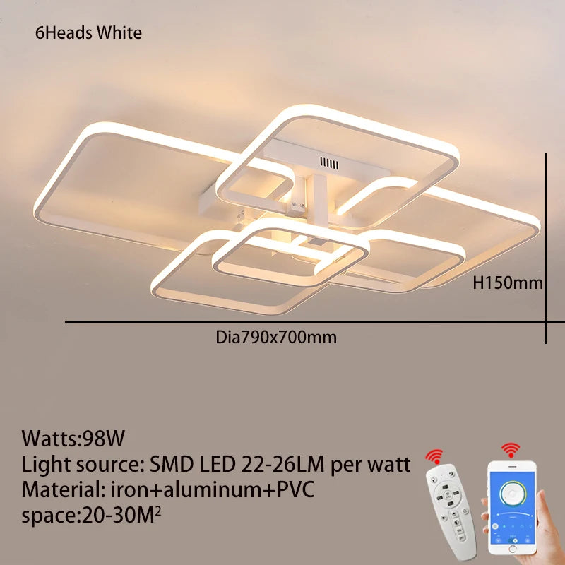 Modern LED Takkrona Svart/Vit – Dimbar 3-6 Huvud