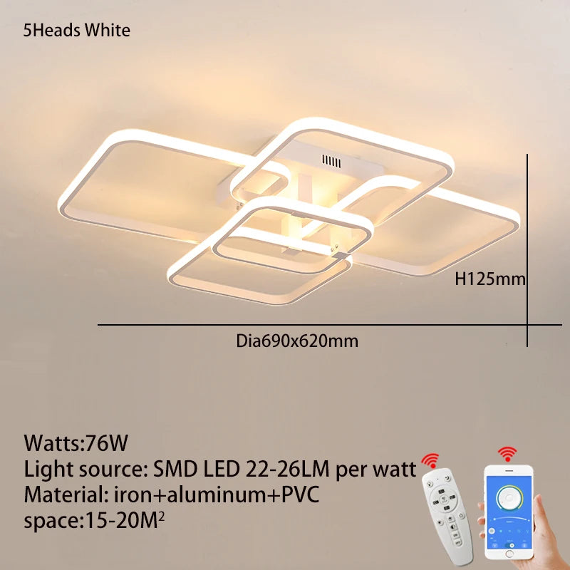 Modern LED Takkrona Svart/Vit – Dimbar 3-6 Huvud