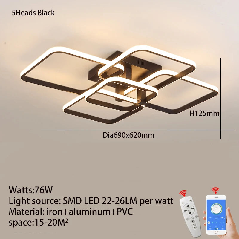 Modern LED Takkrona Svart/Vit – Dimbar 3-6 Huvud