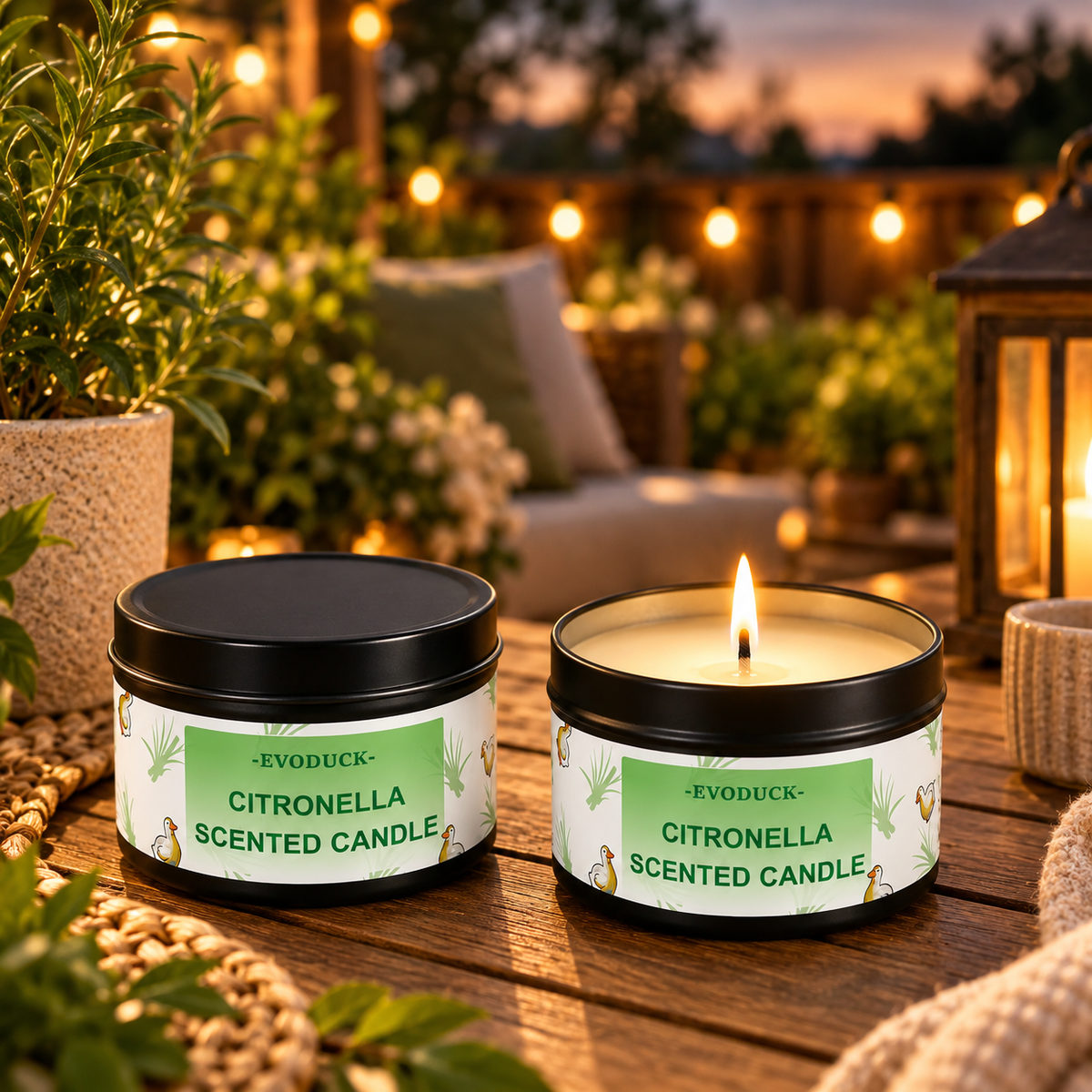 Citronellaljus med citrongräsdoft – stämningsfullt utomhusljus för uteplats, trädgård och camping