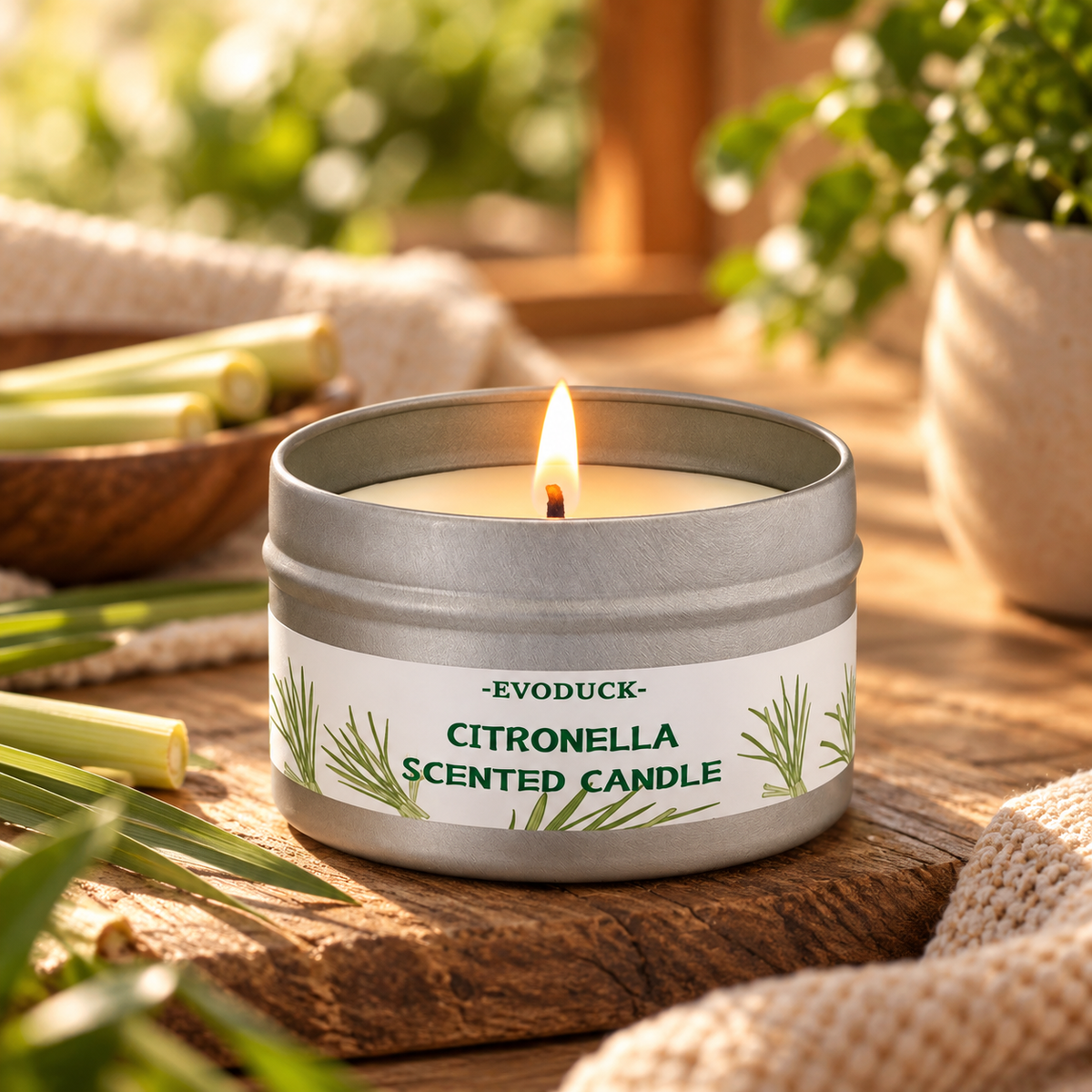 Citronellaljus med citrongräsdoft – stämningsfullt utomhusljus för uteplats, trädgård och camping