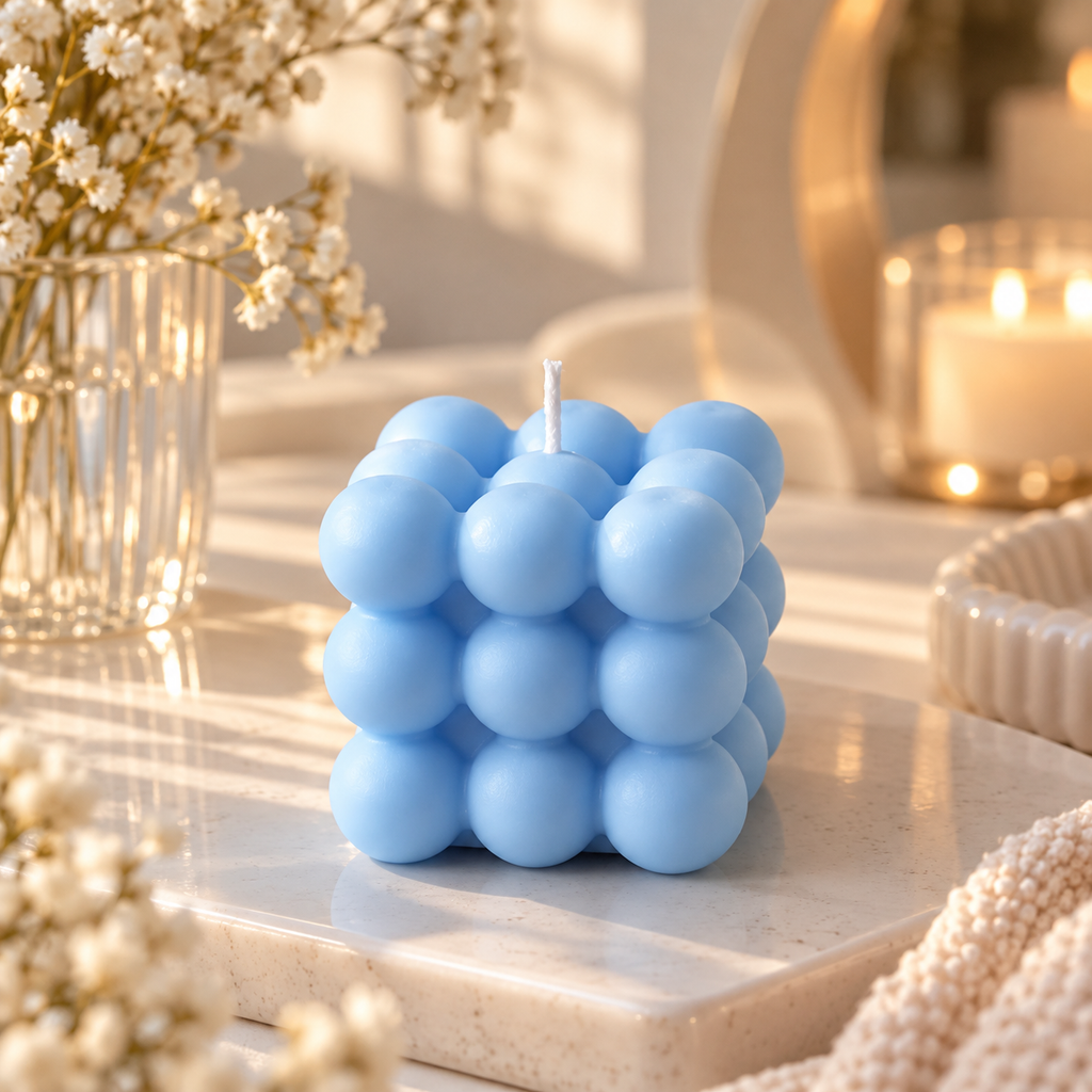 Bubbelljus – handgjort doftljus i sojavax, kubformat ljus i sju färger