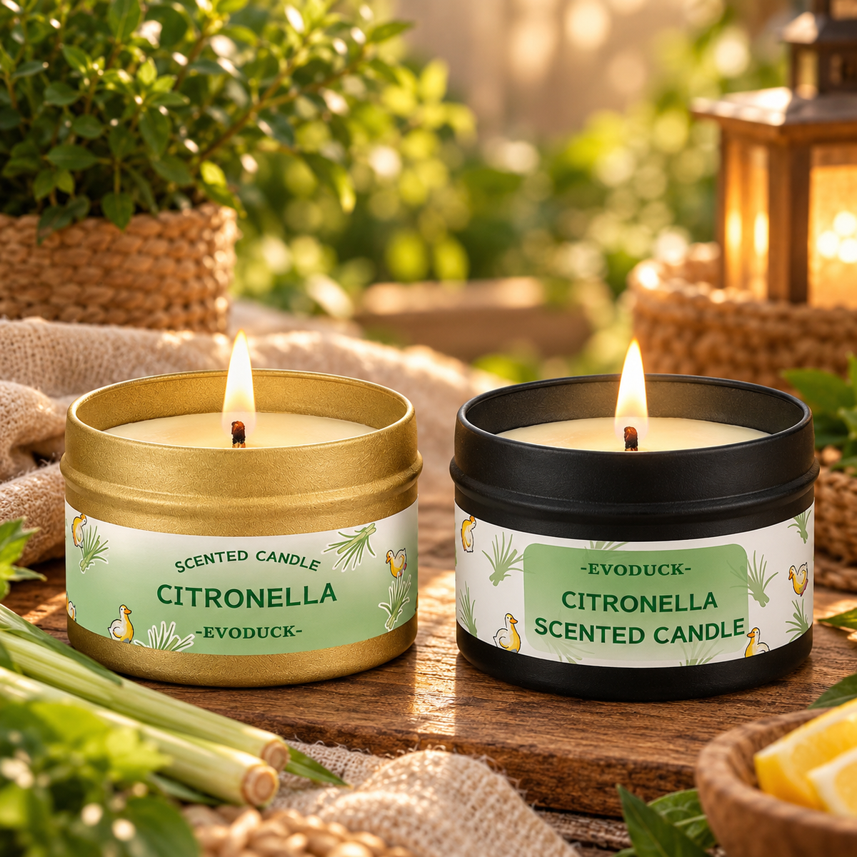 Citronellaljus med citrongräsdoft – stämningsfullt utomhusljus för uteplats, trädgård och camping