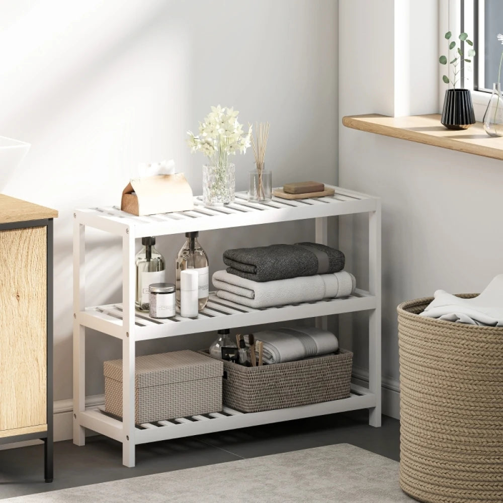 3-Vånings Bambu Skohylla Vit Lackad – Entréskoförvaring Naturlig & Snygg