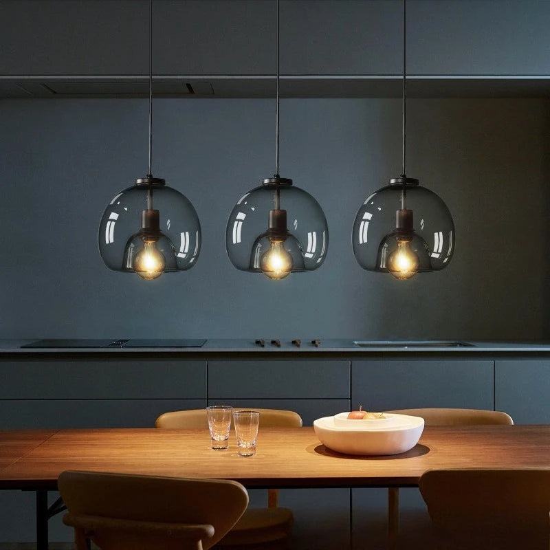 Glas LED Takkrona Bar – Modern Grå Konst Hänglampa