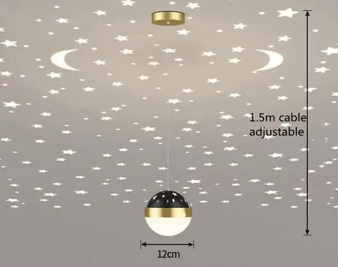 Kreativ Måne & Stjärnor LED Taklampa – Guld & Svart Loft