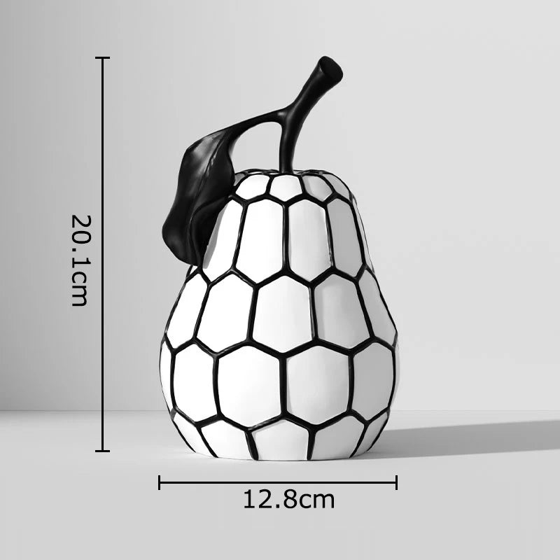 Svartvit Rand Äpple & Ananas Staty – Minimalistisk Resin Skrivbordsskulptur