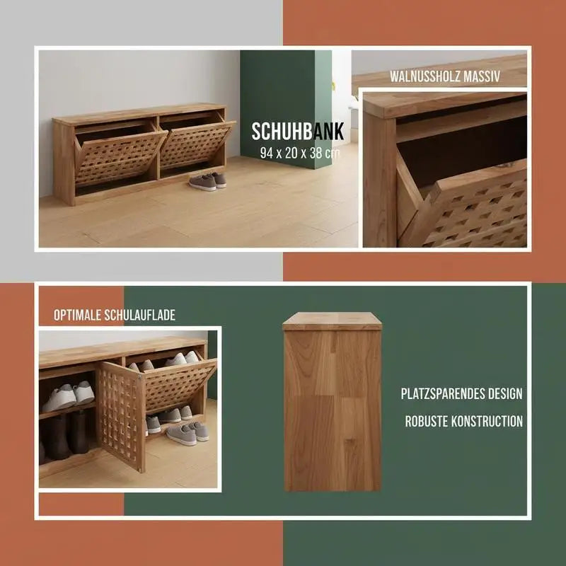 Skobänk Massivt Valnöt 94×20×38 cm – Smal Skobänk Hall & Entré