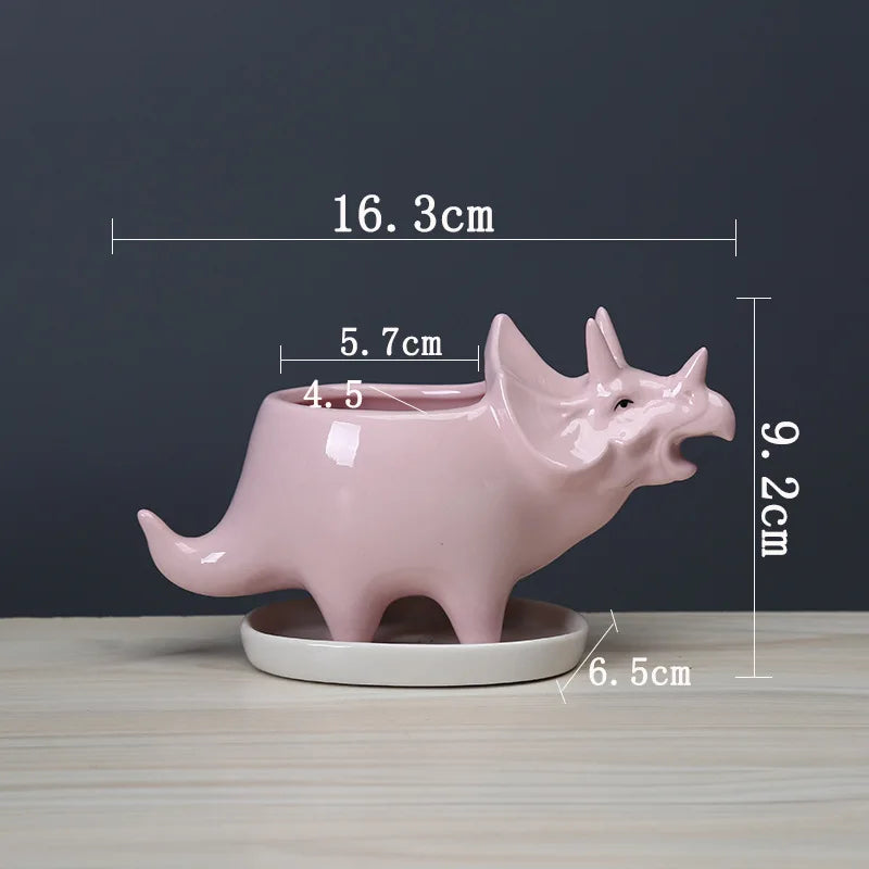 Dinosaurie Keramikvas med Dräneringshål – Succulent & Kaktus Barnrum