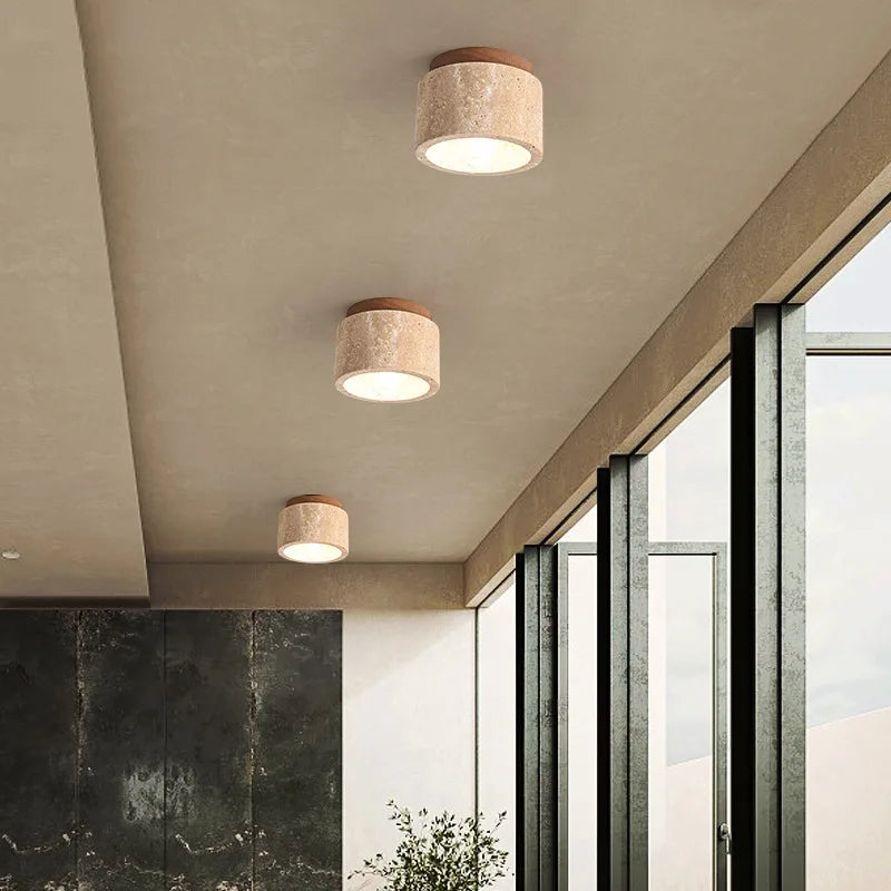 Cylindrisk Travertin Taklampa – Äkta Sten Downlight E27